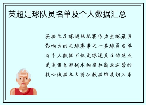 英超足球队员名单及个人数据汇总
