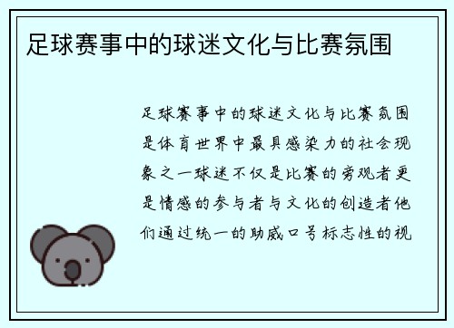 足球赛事中的球迷文化与比赛氛围